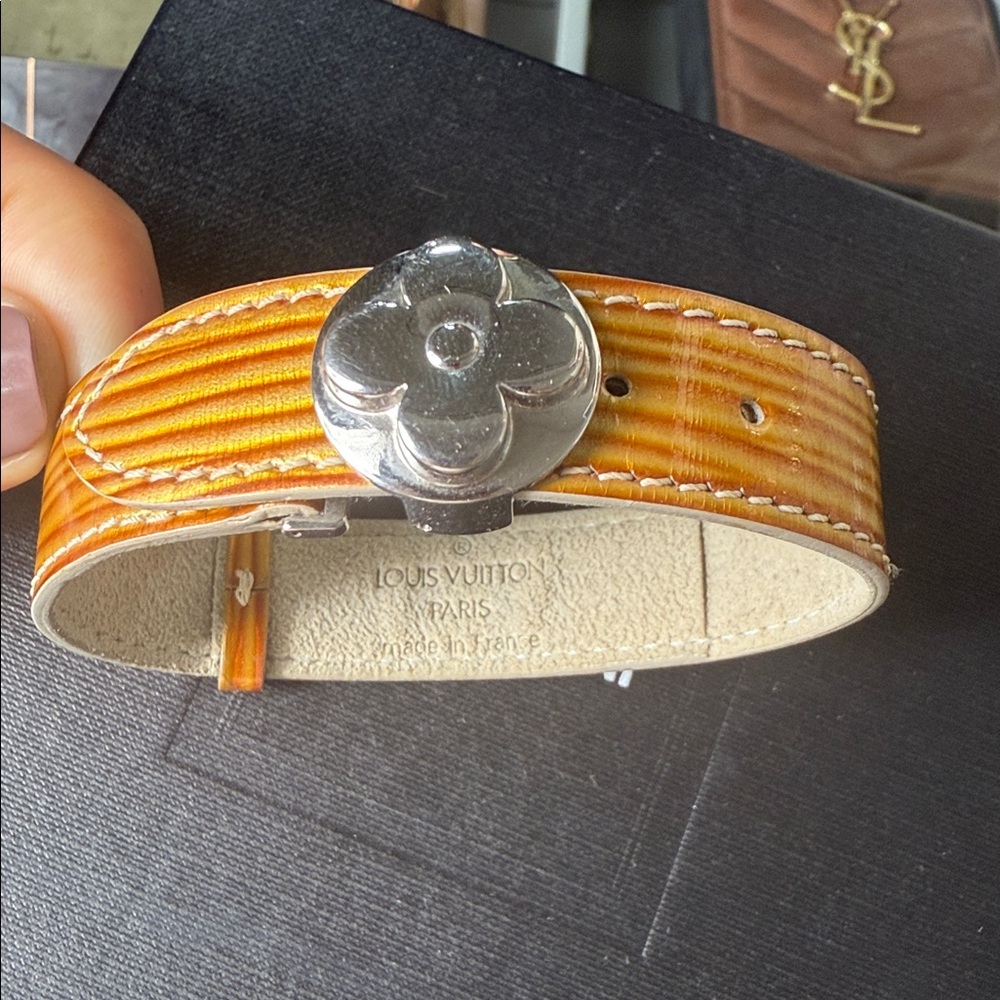 Louis Vuitton Leather Bracelet with Orange and Yellow Stripes